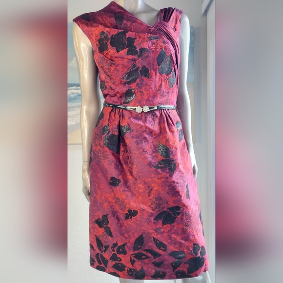 *$4,300 OSCAR DE LA RENTA RED PURPLE FLORAL BEAD JAQUARD RUNW DRESS M - Picture 11 of 12